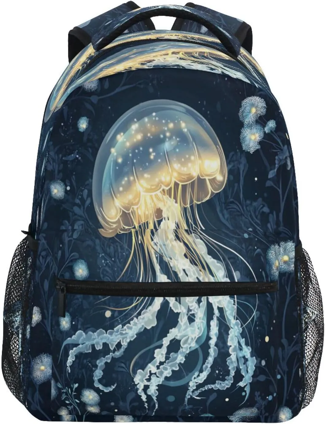 Day Backpack for Teacher Nurse Waterproof Backpack with Chest Strap for Business Work College Travel Trip Beauty Jellyfish Silver