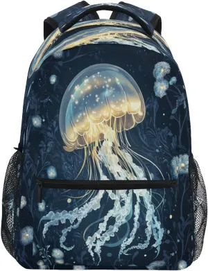 Day Backpack for Teacher Nurse Waterproof Backpack with Chest Strap for Business Work College Travel Trip Beauty Jellyfish Silver