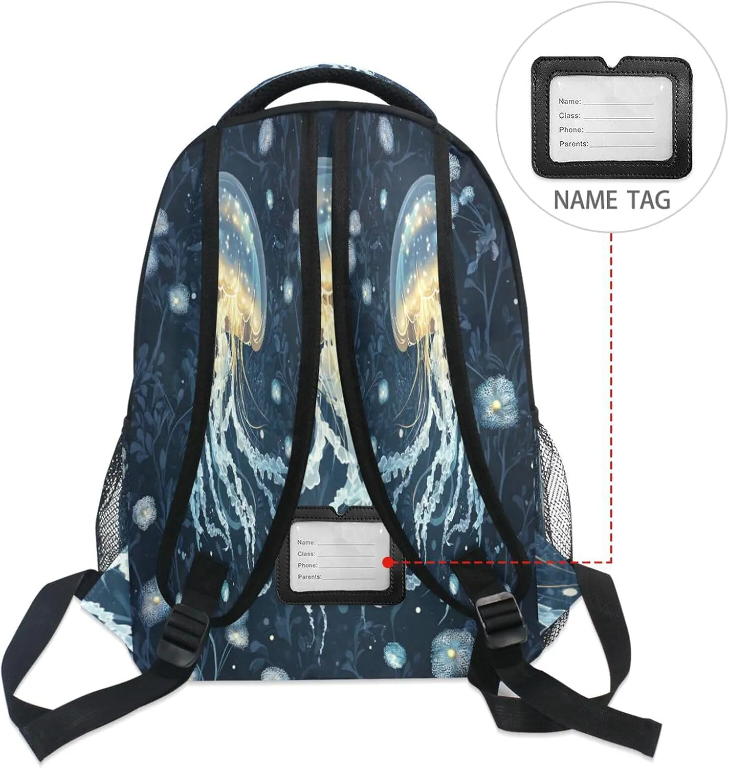 Day Backpack for Teacher Nurse Waterproof Backpack with Chest Strap for Business Work College Travel Trip Beauty Jellyfish Silver