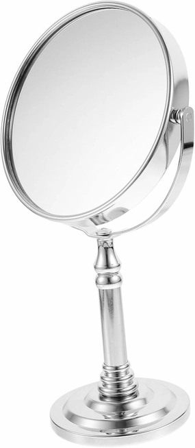 Desk Makeup Mirror Rotating Countertop Mirror Desktop Mirror Portable Folding Mirror Personal Makeup Mirrors Desk Mirror 360 Rotating Mirror Rotating Lipstick Rack Silver Metal