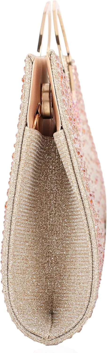 Dexmay Rhinestone Clutch Handbag with Crystal Handle for Wedding Party Elegant Clutch Purse for Women