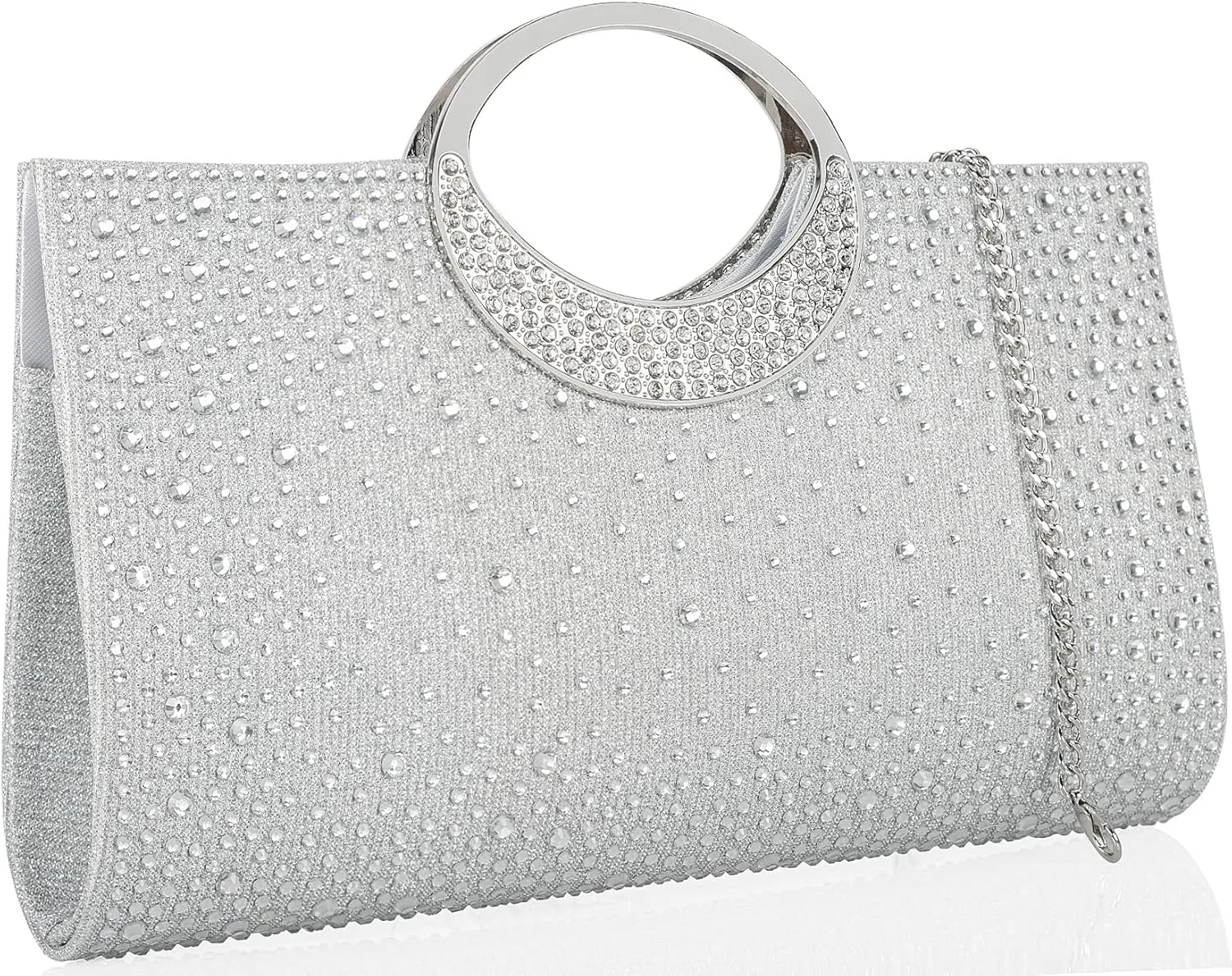 Dexmay Rhinestone Clutch Handbag with Crystal Handle for Wedding Party Elegant Clutch Purse for Women