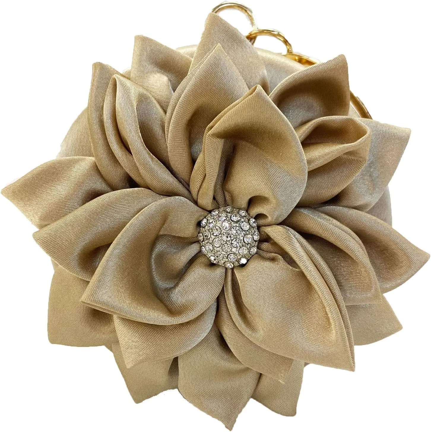 EFTCAL Women Silk Round 3D Rose Flower Handbag,Rhinestone Metal Handle Evening Bag Wedding Party Prom Purse Shoulder Bag