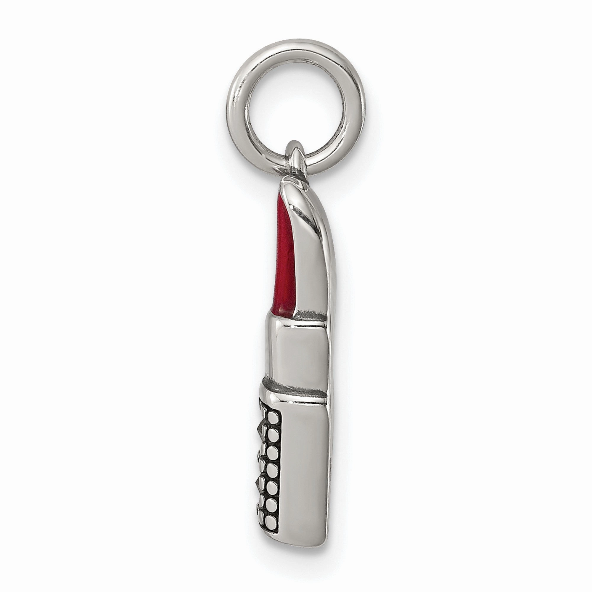 Enameled Lipstick Charm Pendant in Real 925 Sterling Silver