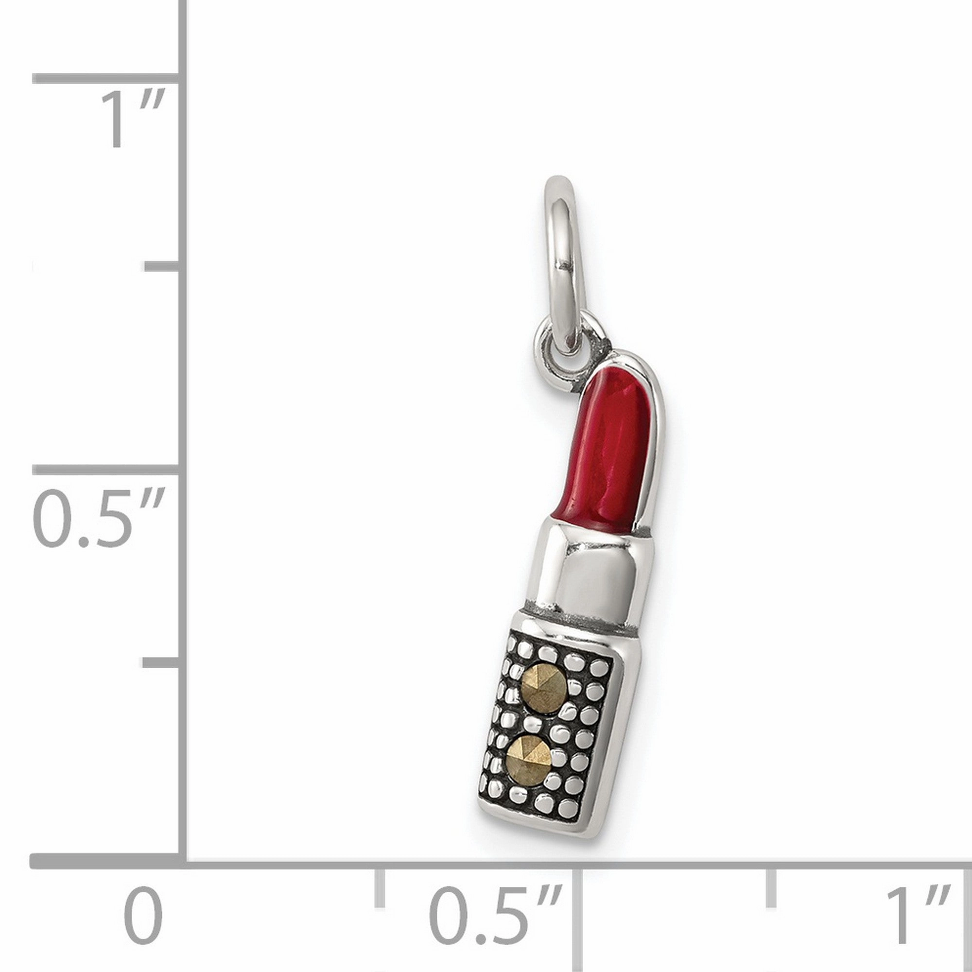 Enameled Lipstick Charm Pendant in Real 925 Sterling Silver