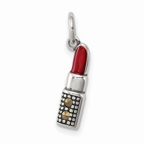 Enameled Lipstick Charm Pendant in Real 925 Sterling Silver