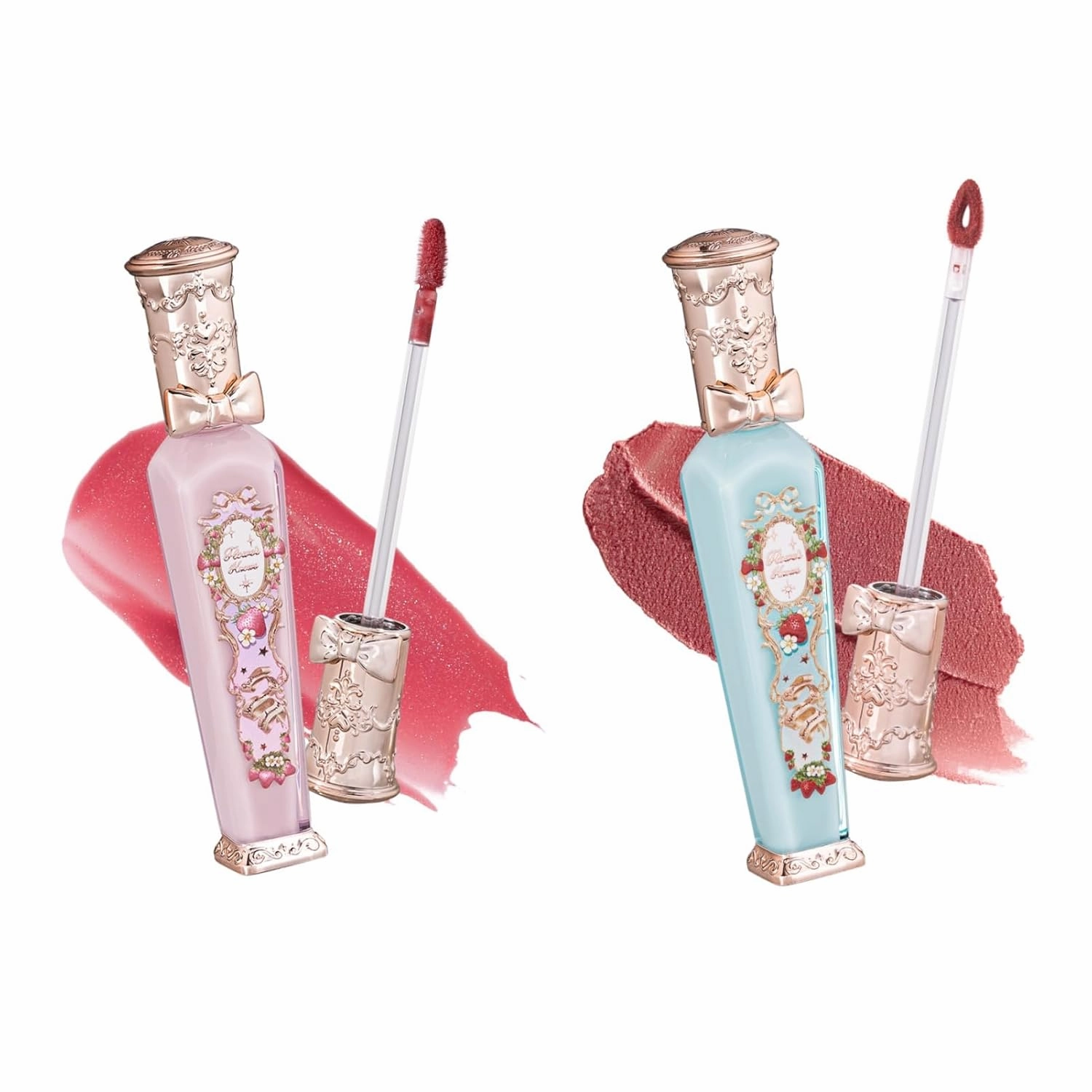 Flower Knows Violet Strawberry Rococo Glowy Lip Gloss G02 Strawberry Rococo Cloud Lip Cream Matte Liquid Lipstick S01 Set