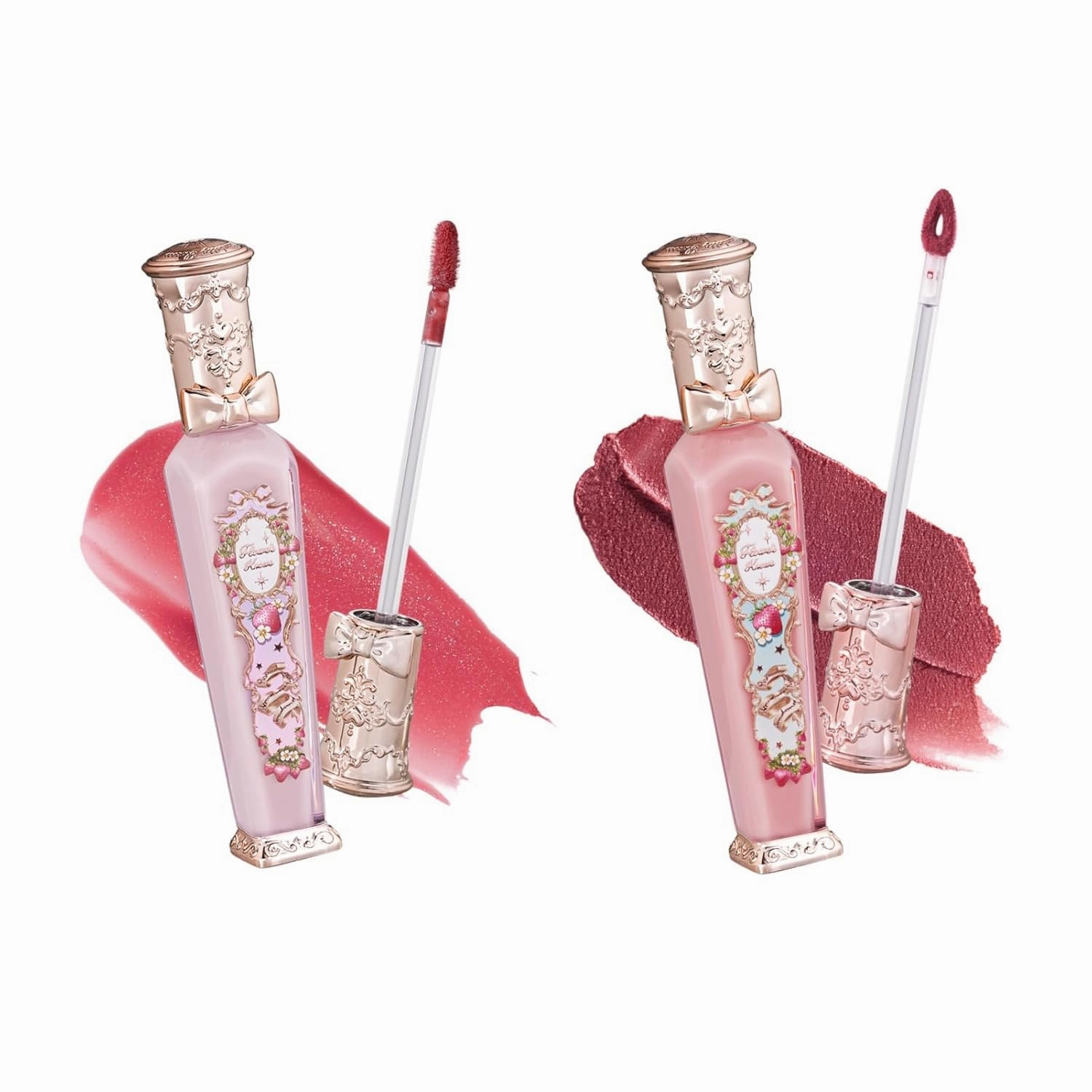 Flower Knows Violet Strawberry Rococo Glowy Lip Gloss G02 Strawberry Rococo Cloud Lip Cream Matte Liquid Lipstick S06Set