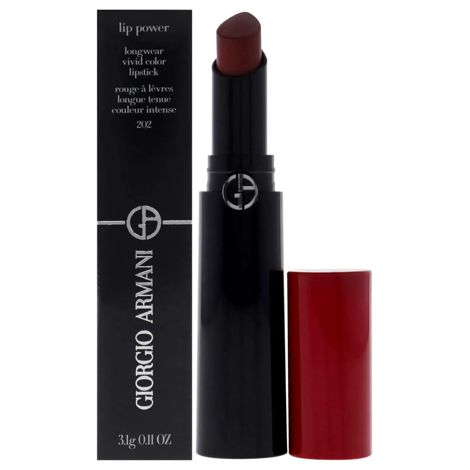 Giorgio Armani Lip Power Longwear Vivid Color Lipstick - 202 Grazia for Women - 0.11 oz Lipstick