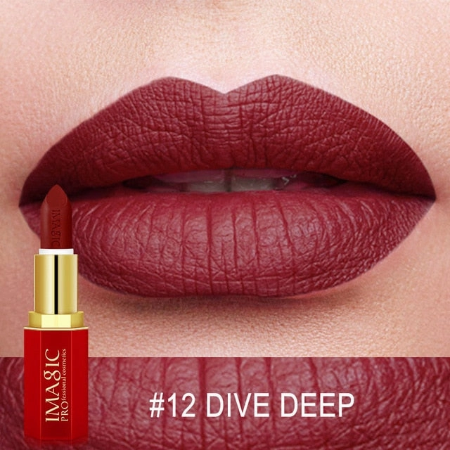 IMAGIC 12 Colors Matte Lipsticks naked Crystal Column Matte Lipstick Lip Sticks Cosmetic Easy to Wear Lipstick Matte Batom