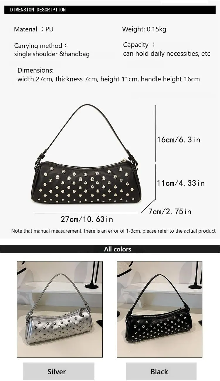 JOEY'S CHOICE 2025 summer new personalized rivet locomotive handbag trendy fashion shoulder armpit bag