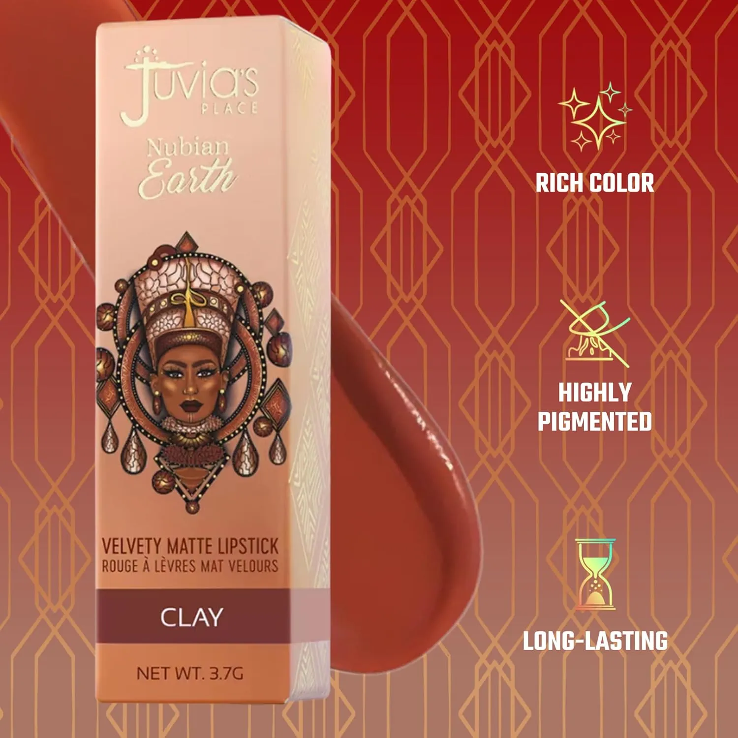 Juvia's Place Nubian Earth Matte Lipstick Clay - Hydrating, Long-lasting, Richly Pigmented Lip Makeup, Creamy Lipstick with Matte Finish, Beauty & Lip Care Product