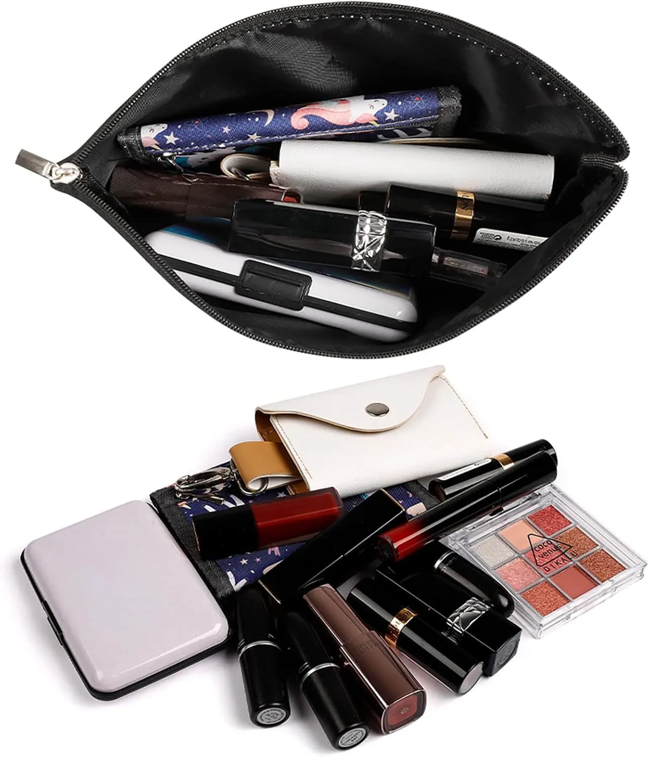 Large Capacity Makeup Bags for Women Portable Leather with Zipper Travelling Makeup Bag A Pattern with Horses As A Background Printed