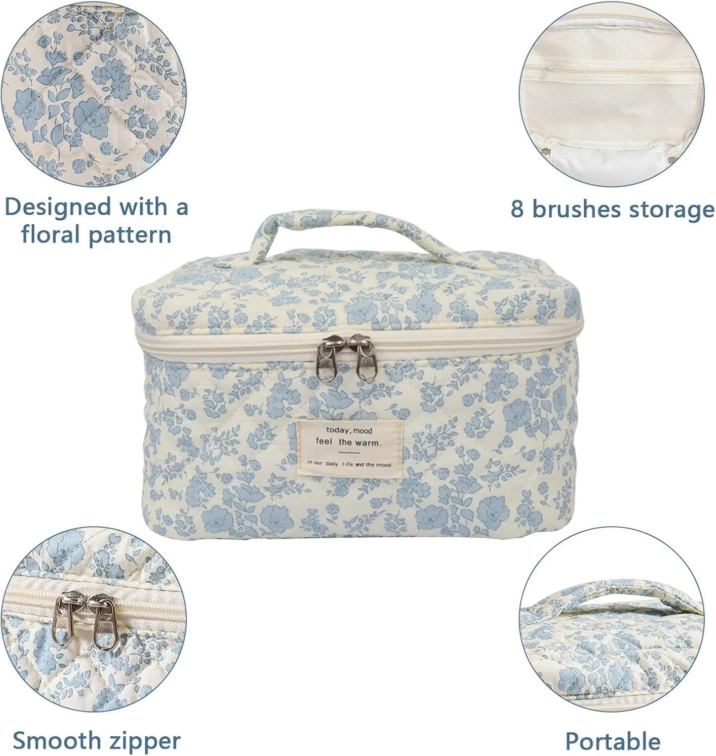 Large Makeup Bag, Cute Cosmetic Bag for Women Girls, Floral Coquette Aesthetic Toiletry Bag, Travel Make Up Organizer Bag (Rose Plaid Pattern)
