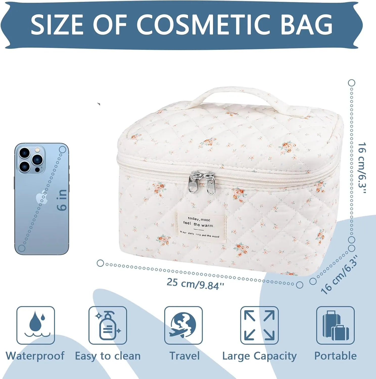 Large Makeup Bag, Cute Cosmetic Bag for Women Girls, Floral Coquette Aesthetic Toiletry Bag, Travel Make Up Organizer Bag (Rose Plaid Pattern)