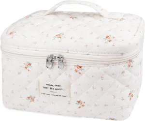 Large Makeup Bag, Cute Cosmetic Bag for Women Girls, Floral Coquette Aesthetic Toiletry Bag, Travel Make Up Organizer Bag (Rose Plaid Pattern)