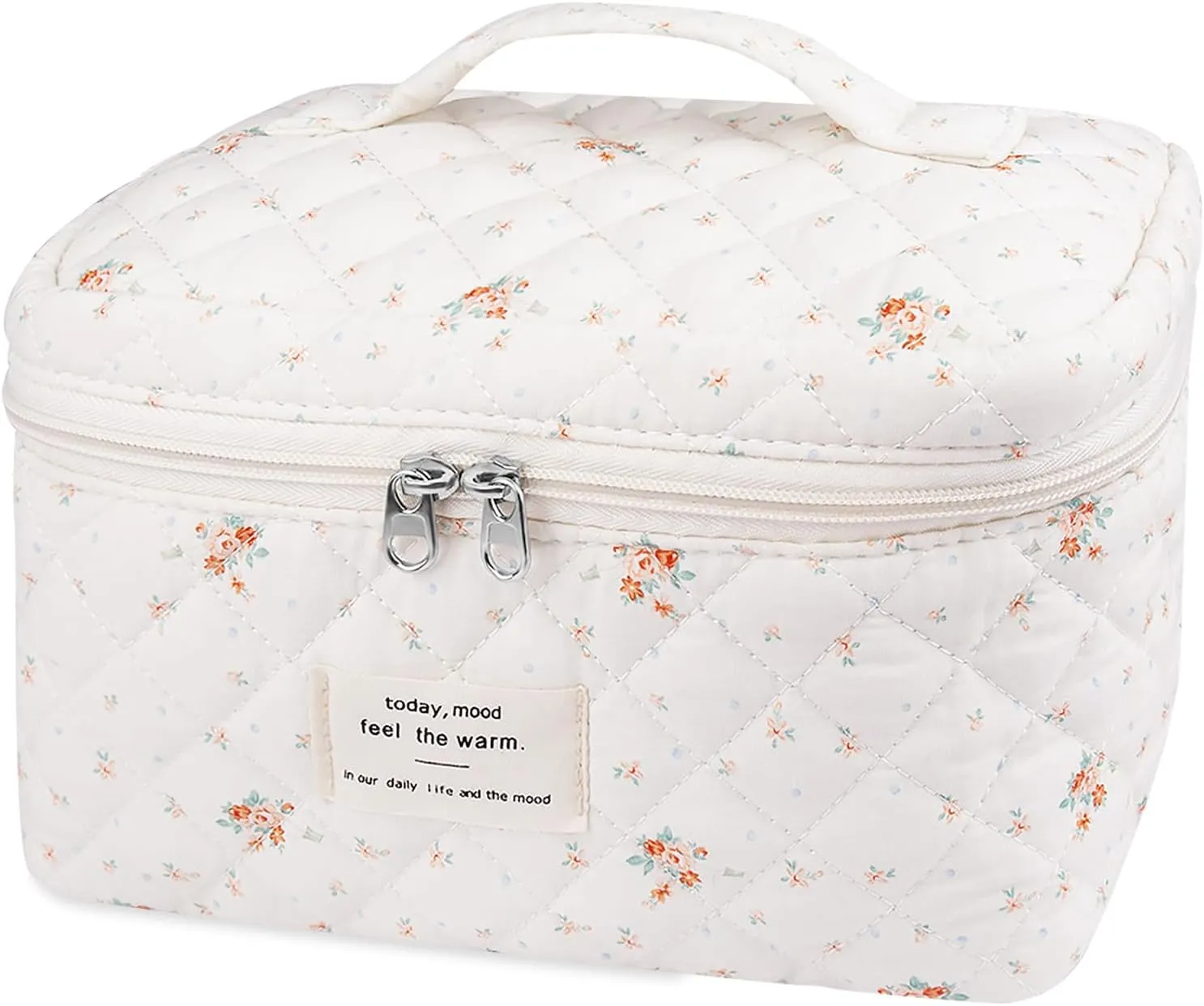 Large Makeup Bag, Cute Cosmetic Bag for Women Girls, Floral Coquette Aesthetic Toiletry Bag, Travel Make Up Organizer Bag (Rose Plaid Pattern)