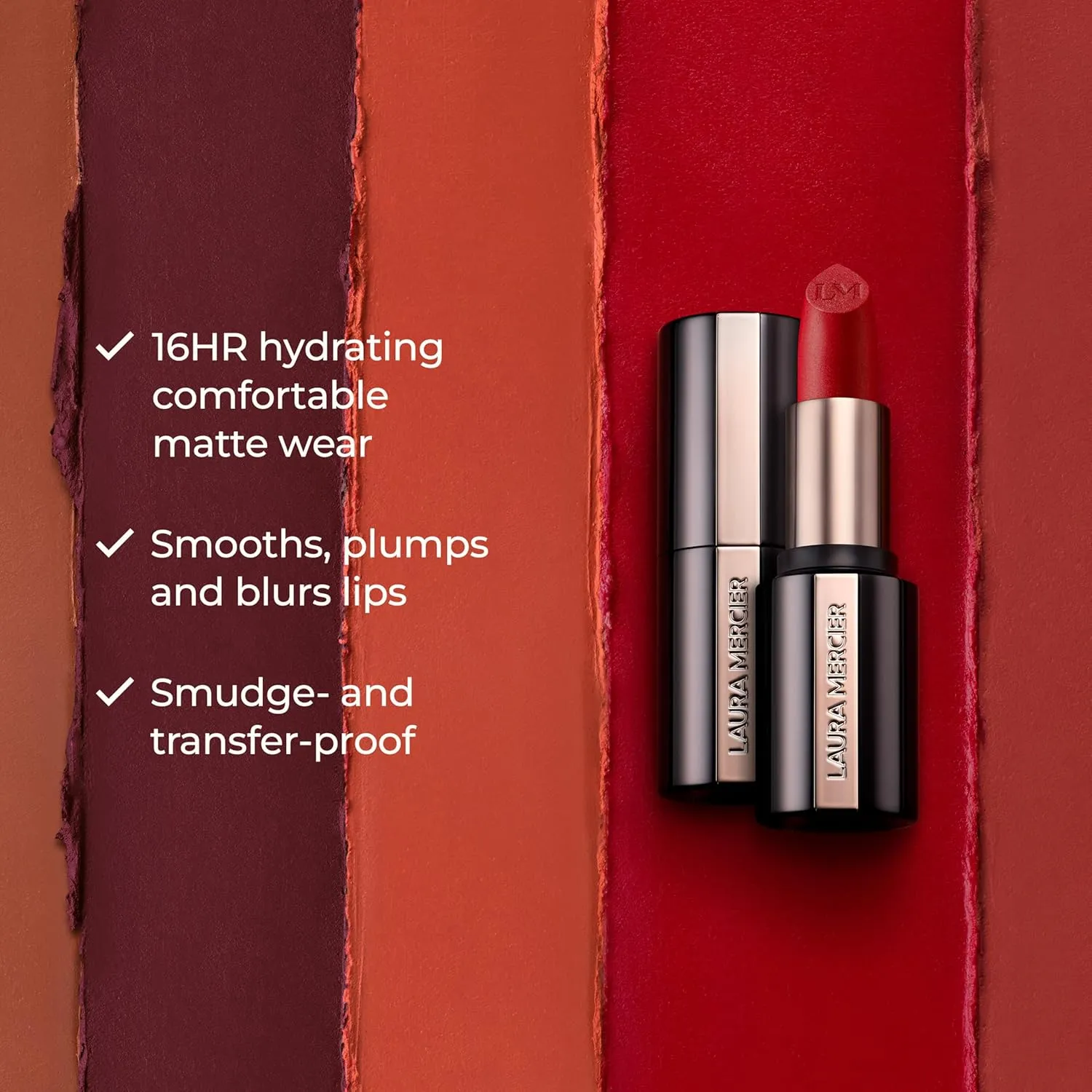 Laura Mercier Caviar Smoothing Matte Lipstick, 16HR Hydration, Long Lasting Wear, High Impact Color, Smudge- & Transfer-Proof, Hyaluronic Acid and Vitamin E Infused