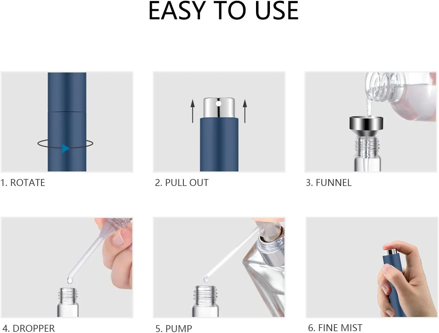 Lil Ray 8ML Portable Mini Perfume Atomizer Spray Bottle(4 PCS), Travel Refillable Atomizer Sprayer for Perfume,Cologn, Fragrance with Twist Design (Matte Black&Rose Gold&Blue&Silver)