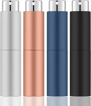 Lil Ray 8ML Portable Mini Perfume Atomizer Spray Bottle(4 PCS), Travel Refillable Atomizer Sprayer for Perfume,Cologn, Fragrance with Twist Design (Matte Black&Rose Gold&Blue&Silver)
