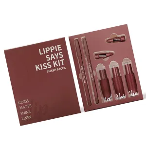 Long Lasting Lip Stain Set Matte Liquid Lipstick  Shimmer Lip Gloss   Plumping Lip Gloss   Lip Liner 5 In 1 Lipstick Set