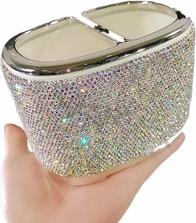 Luxury Bling Rhinestone-Embellished Makeup Organizer Box Storage – Large Capacity Cosmetic Brush Lipstick Eyebrow Pencil Storage Box and Desktop Organizer Rack (Silver)