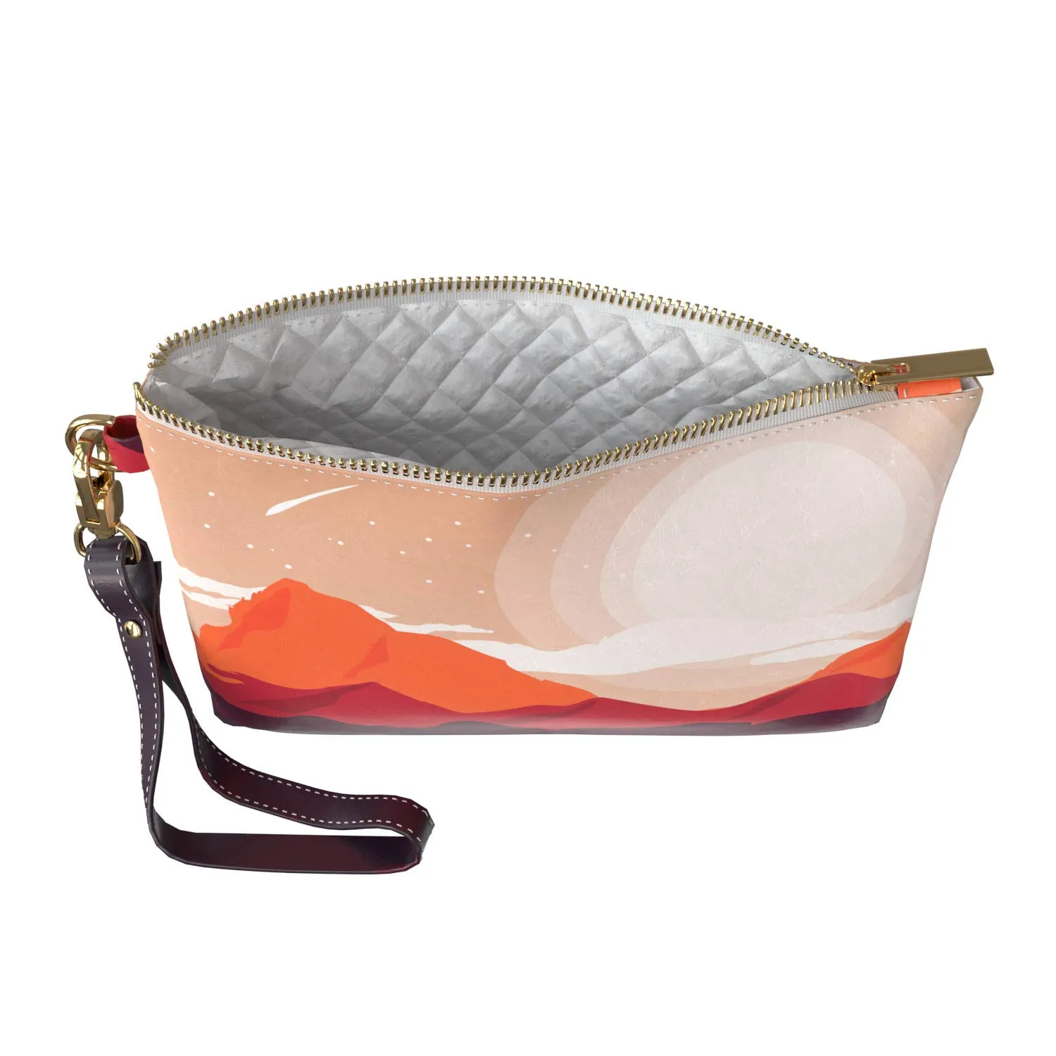 Makeup Bag 9.5 x 6 inch Cosmetic Graphics Strap Accessories Sun Portable Organizer Design Storage Red Unique Purse Pouch Print PU Leather Toiletry Zipper Travel Case Artistic Alps Mountains
