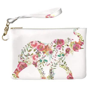 Makeup Bag 9.5 x 6 inch Cute Flowers Cosmetic Storage Nature Vintage Floral Portable Organizer Design Elephant Purse Pouch Print PU Leather Toiletry Zipper Travel Case Animal Strap Accessories