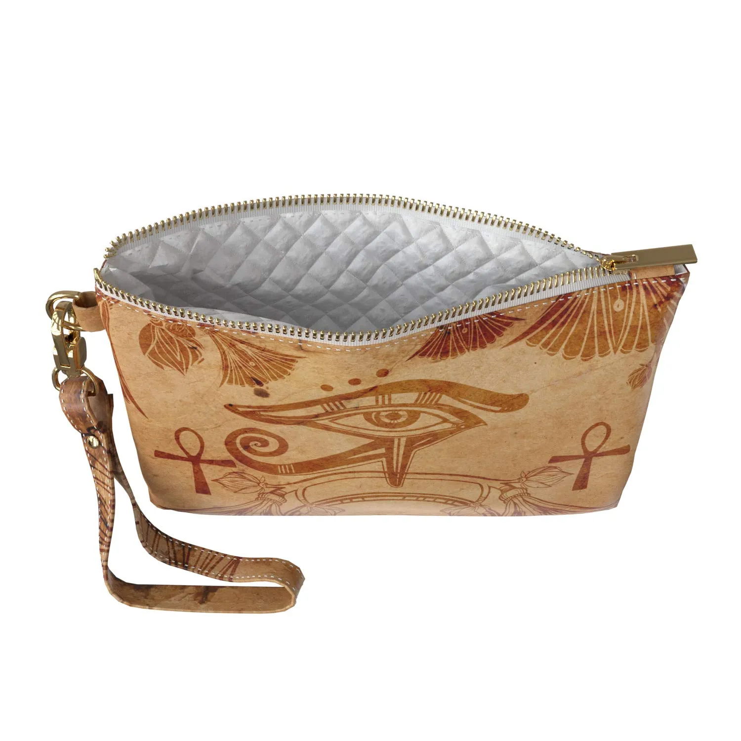 Makeup Bag 9.5 x 6 inch Ethnic Pharaon Purse Pouch Ankh Ancient Cosmetic Print PU Leather Toiletry Zipper Travel Case Strap Accessories Storage Horus of Eye Portable Organizer Design Egyptian