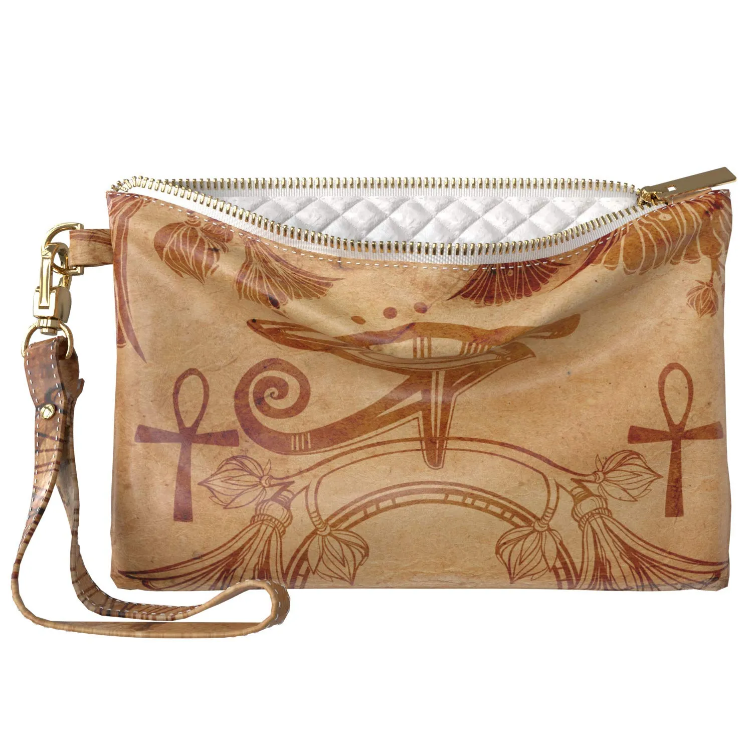 Makeup Bag 9.5 x 6 inch Ethnic Pharaon Purse Pouch Ankh Ancient Cosmetic Print PU Leather Toiletry Zipper Travel Case Strap Accessories Storage Horus of Eye Portable Organizer Design Egyptian