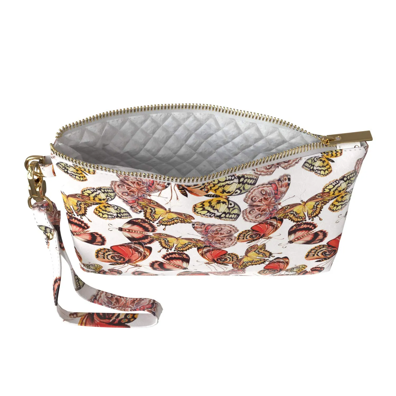 Makeup Bag 9.5 x 6 inch Pattern Purse Pouch Insect Butterfly Portable Organizer Design Print PU Leather Toiletry Zipper Travel Case Wings Strap Accessories Pink Nature Storage Cute Cosmetic