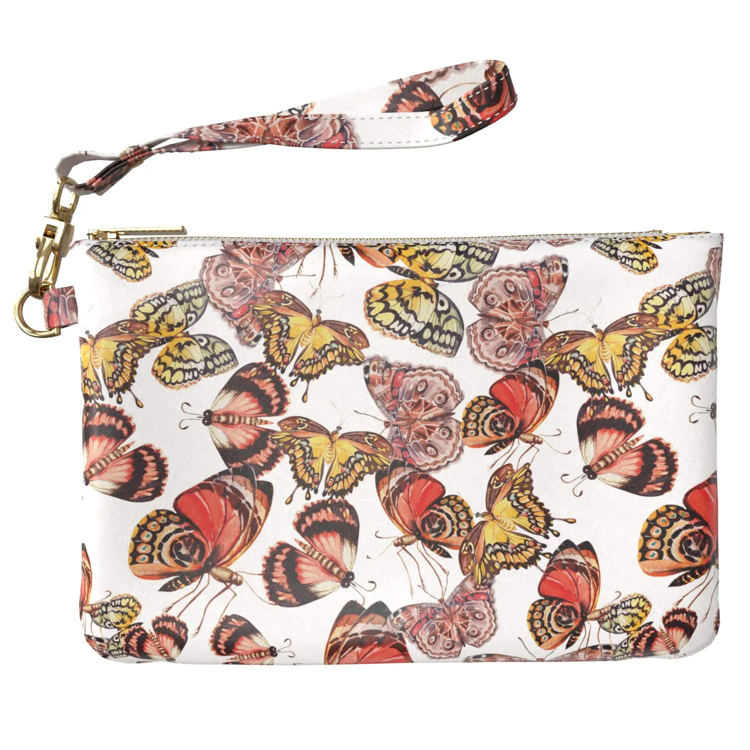 Makeup Bag 9.5 x 6 inch Pattern Purse Pouch Insect Butterfly Portable Organizer Design Print PU Leather Toiletry Zipper Travel Case Wings Strap Accessories Pink Nature Storage Cute Cosmetic