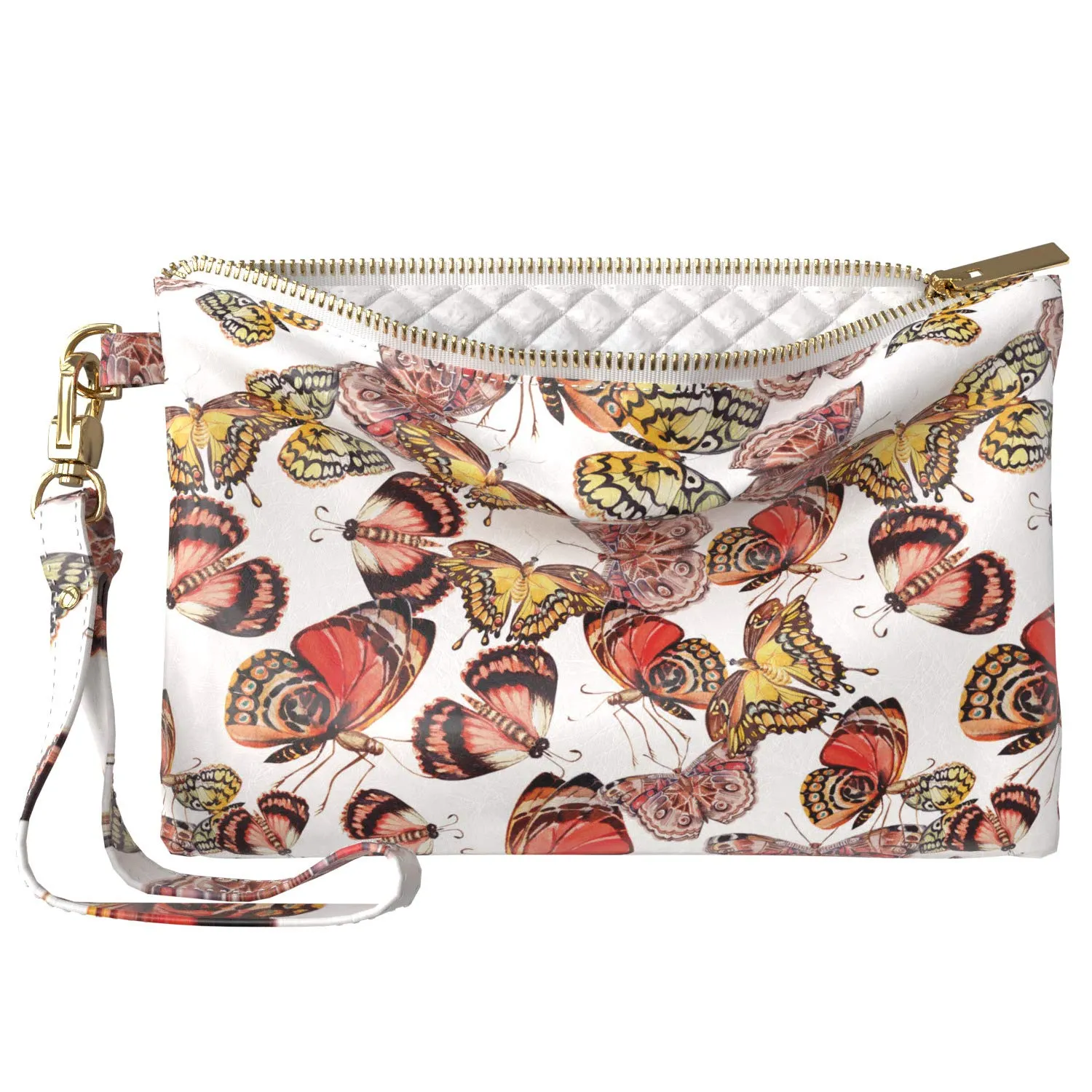 Makeup Bag 9.5 x 6 inch Pattern Purse Pouch Insect Butterfly Portable Organizer Design Print PU Leather Toiletry Zipper Travel Case Wings Strap Accessories Pink Nature Storage Cute Cosmetic