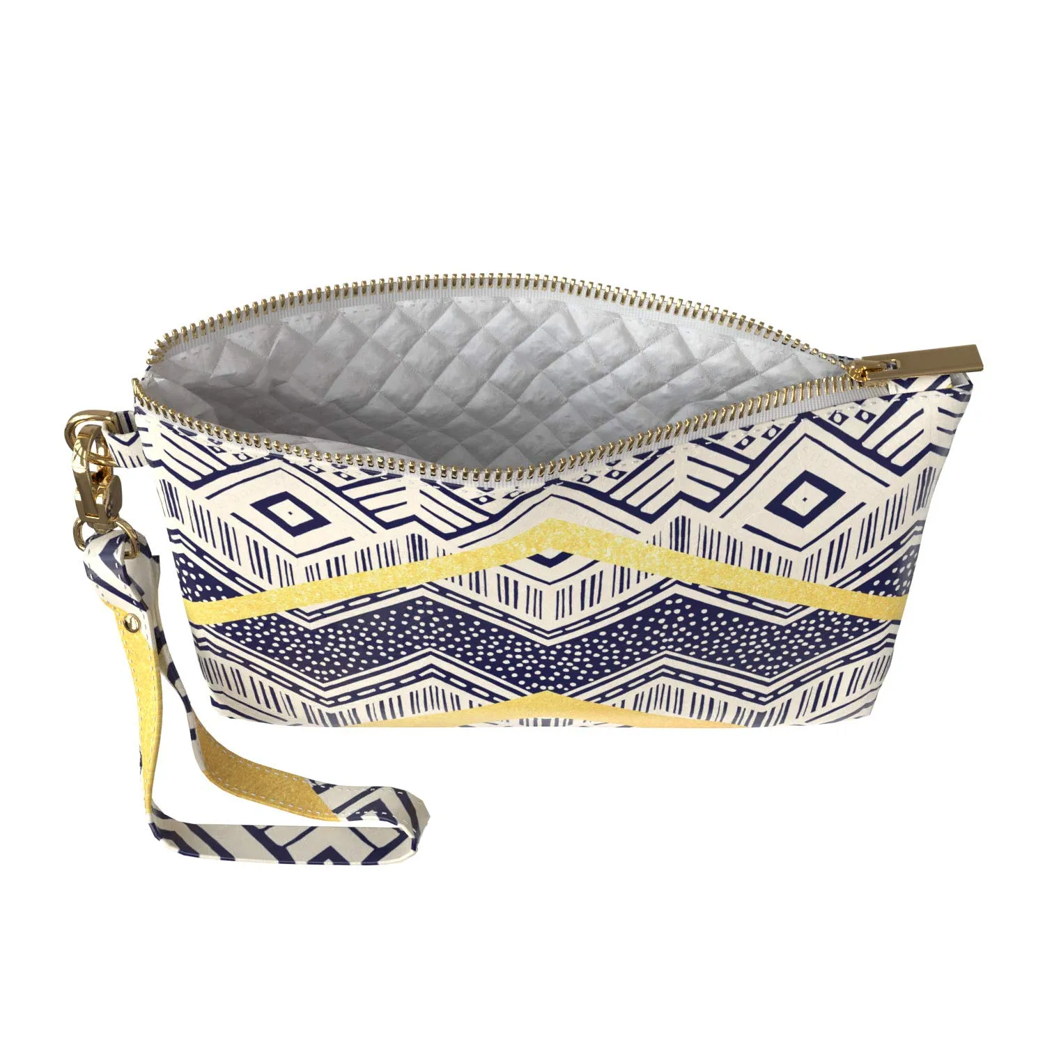 Makeup Bag 9.5 x 6 inch Pattern Storage Strap Accessories Cosmetic Portable Organizer Design Geometric Blue Nice Print PU Leather Toiletry Zipper Travel Case Yellow Tribal Oriental Purse Pouch