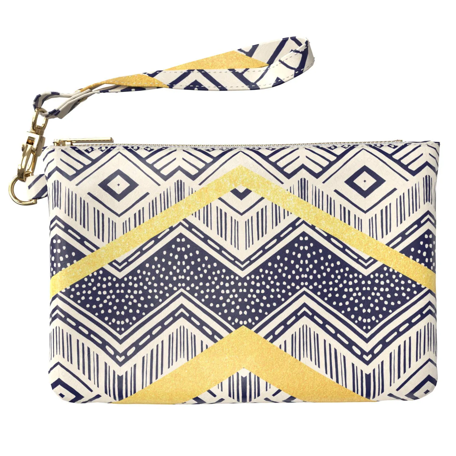 Makeup Bag 9.5 x 6 inch Pattern Storage Strap Accessories Cosmetic Portable Organizer Design Geometric Blue Nice Print PU Leather Toiletry Zipper Travel Case Yellow Tribal Oriental Purse Pouch