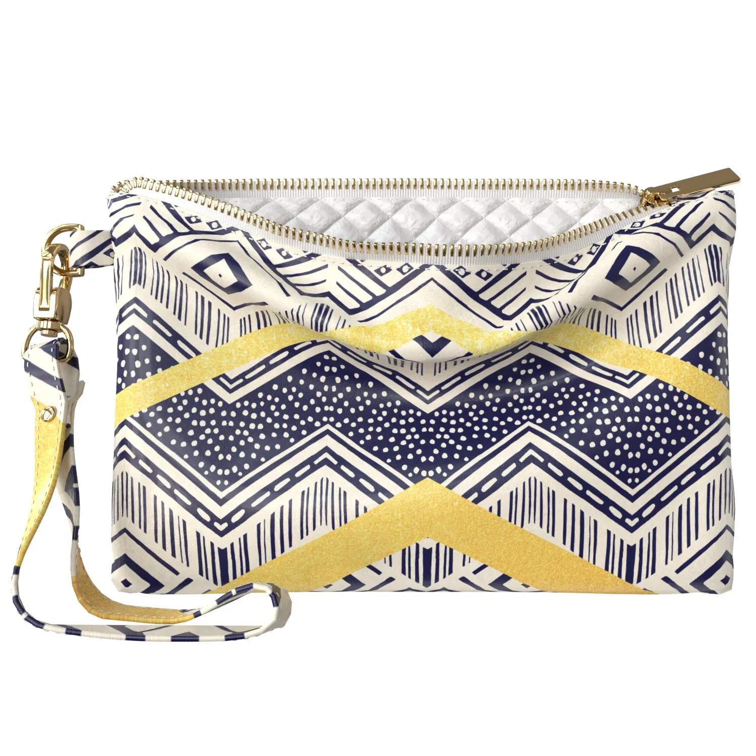 Makeup Bag 9.5 x 6 inch Pattern Storage Strap Accessories Cosmetic Portable Organizer Design Geometric Blue Nice Print PU Leather Toiletry Zipper Travel Case Yellow Tribal Oriental Purse Pouch