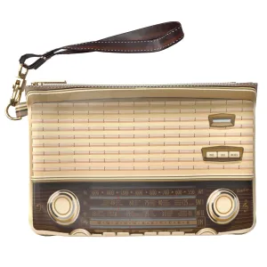 Makeup Bag 9.5 x 6 inch Print PU Leather Toiletry Zipper Travel Case Unique Radio Storage Pattern Strap Accessories Vintage Portable Organizer Design Cosmetic Old Fashioned Purse Pouch Retro