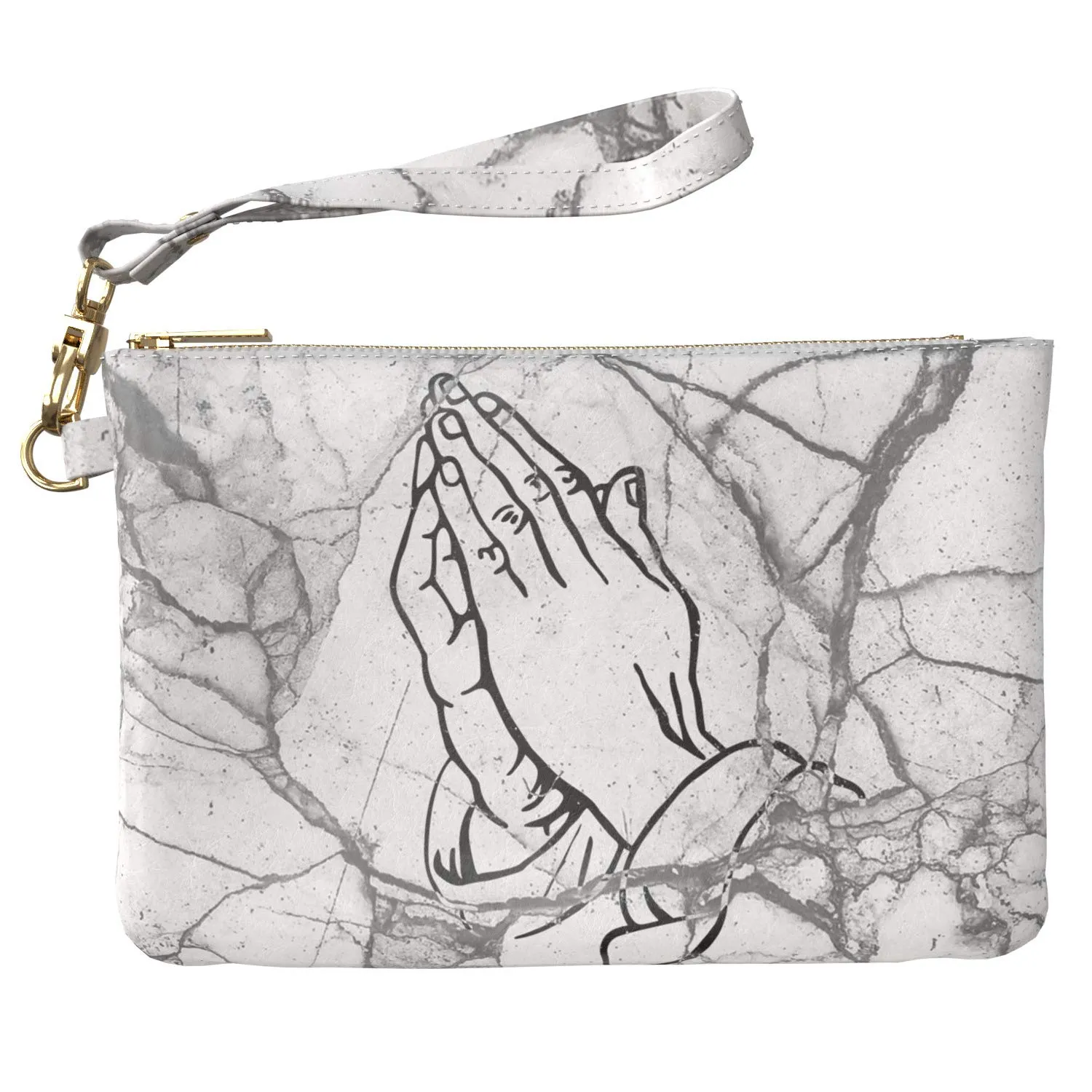 Makeup Bag 9.5 x 6 inch Storage Granite Pray Shadow Gray Black Strap Accessories Marble Portable Organizer Design Purse Pouch White Cosmetic Print PU Leather Toiletry Zipper Travel Case Prayer