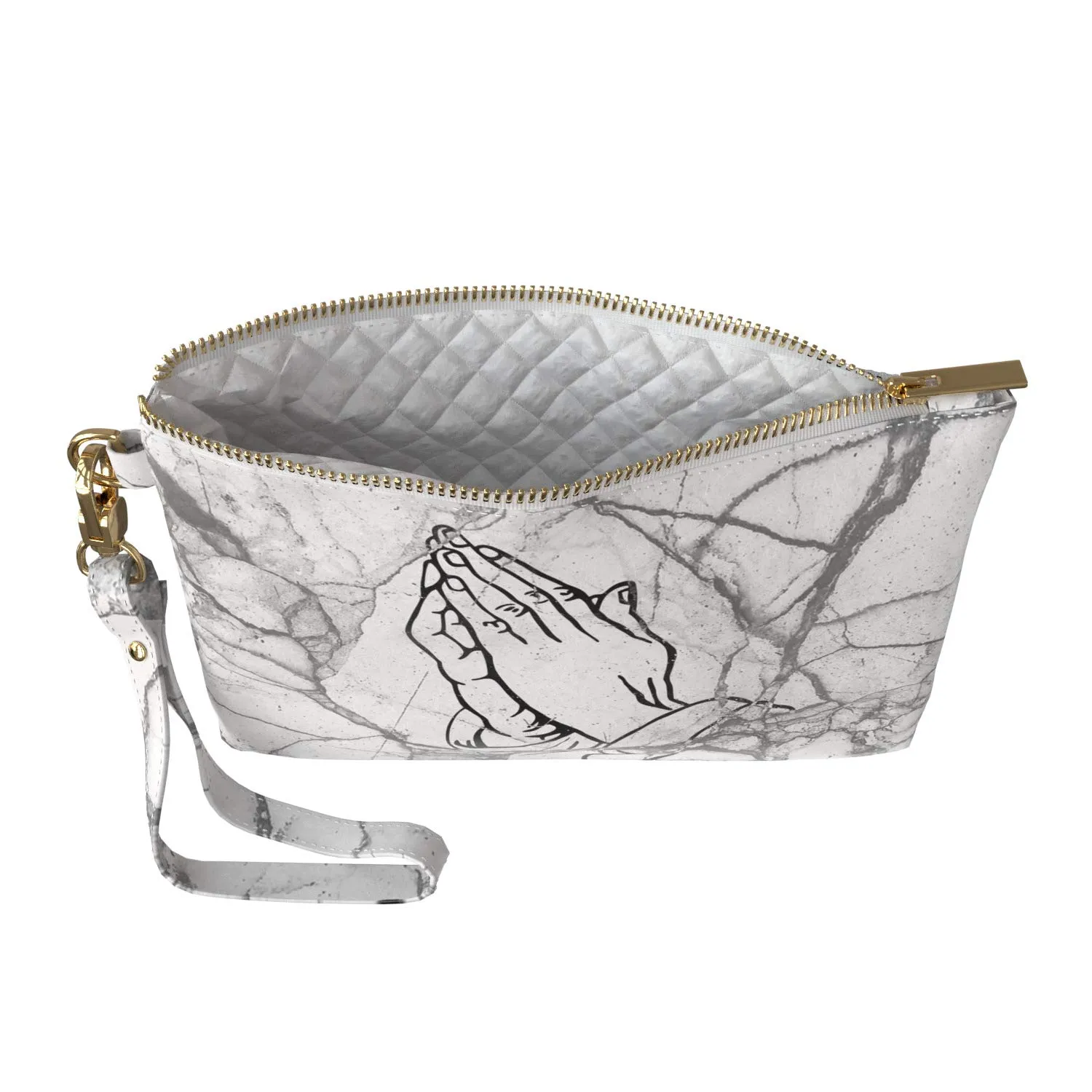 Makeup Bag 9.5 x 6 inch Storage Granite Pray Shadow Gray Black Strap Accessories Marble Portable Organizer Design Purse Pouch White Cosmetic Print PU Leather Toiletry Zipper Travel Case Prayer