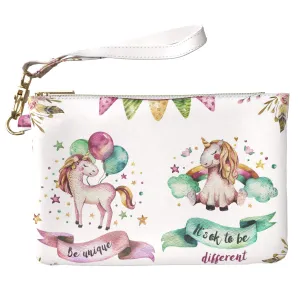 Makeup Bag 9.5 x 6 inch Unicorn Colorful Balloons Cute Funny Purse Pouch Print PU Leather Toiletry Zipper Travel Case Portable Organizer Design Animal Storage Strap Accessories Quote Cosmetic