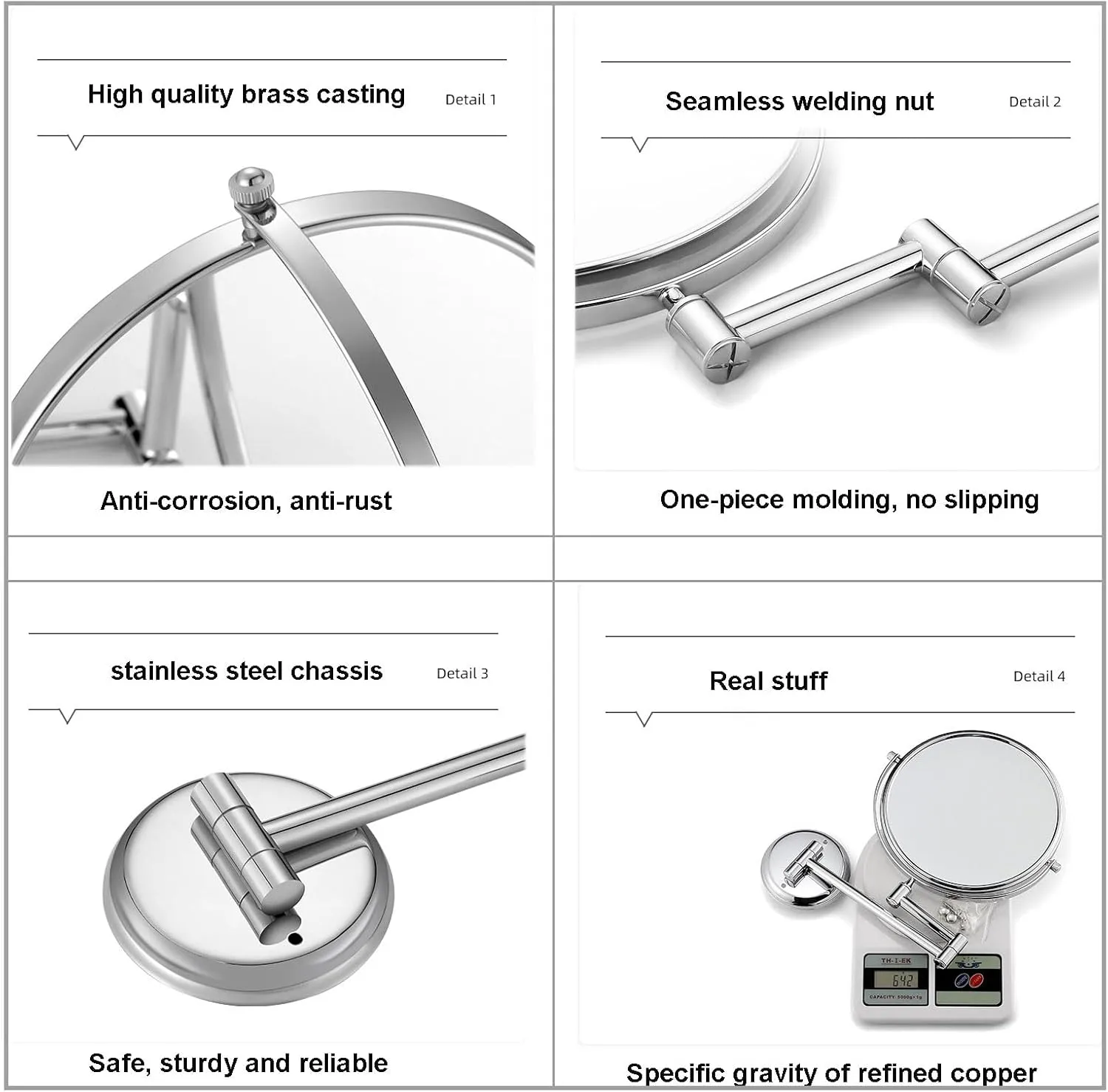 Makeup Mirror Magnification Wall Mounted, Makeup Mirror Wall Mounted Extra Long Arm, 360° Swivel Extend and Fold Magnifying Mirror Adjustable, Double Sided Bathroom Shaving Mirror