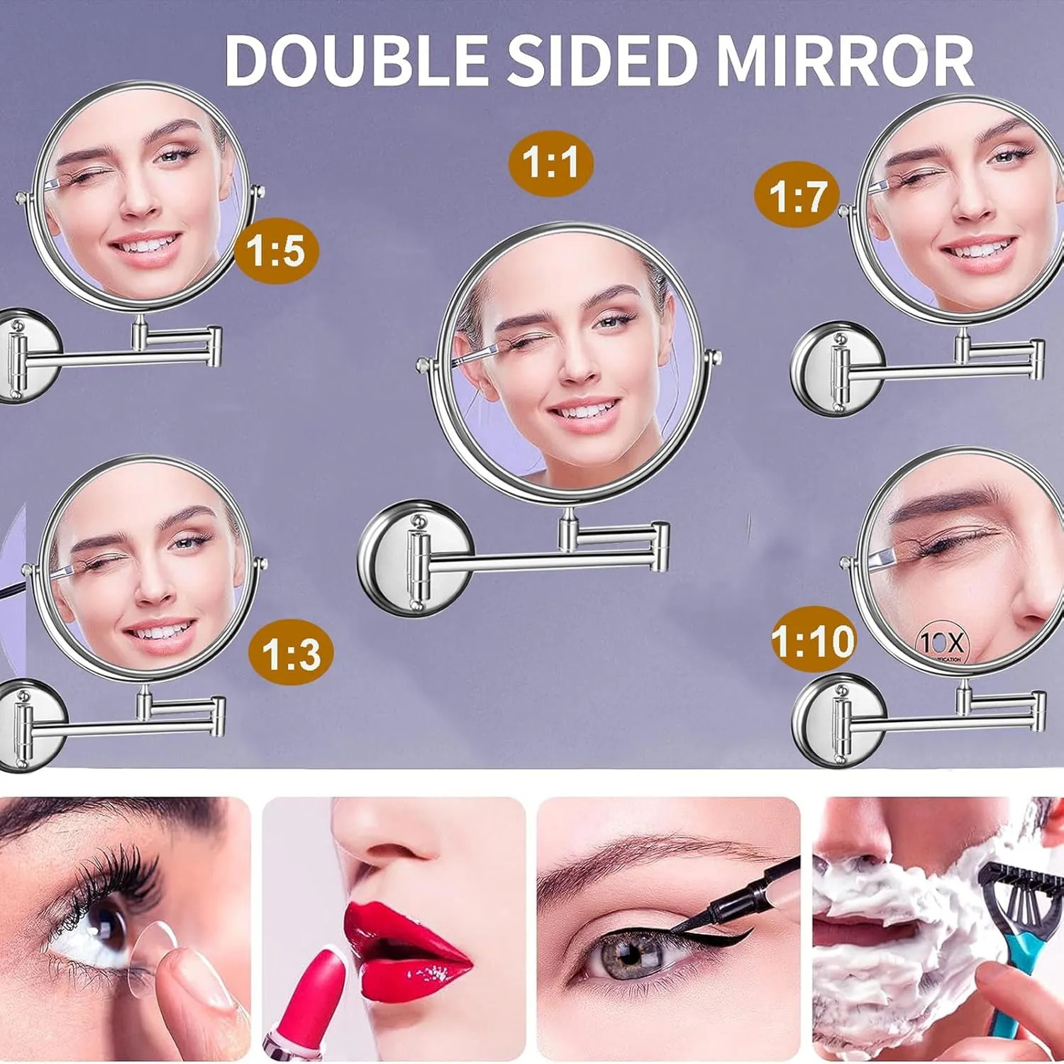 Makeup Mirror Magnification Wall Mounted, Makeup Mirror Wall Mounted Extra Long Arm, 360° Swivel Extend and Fold Magnifying Mirror Adjustable, Double Sided Bathroom Shaving Mirror