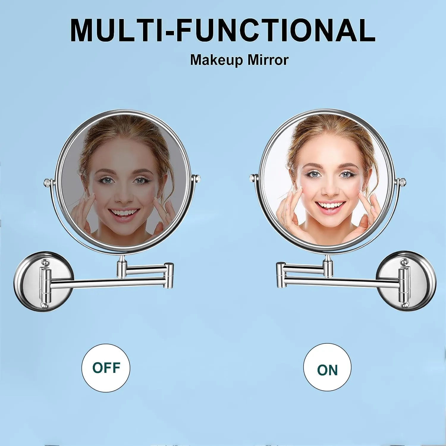 Makeup Mirror Magnification Wall Mounted, Makeup Mirror Wall Mounted Extra Long Arm, 360° Swivel Extend and Fold Magnifying Mirror Adjustable, Double Sided Bathroom Shaving Mirror