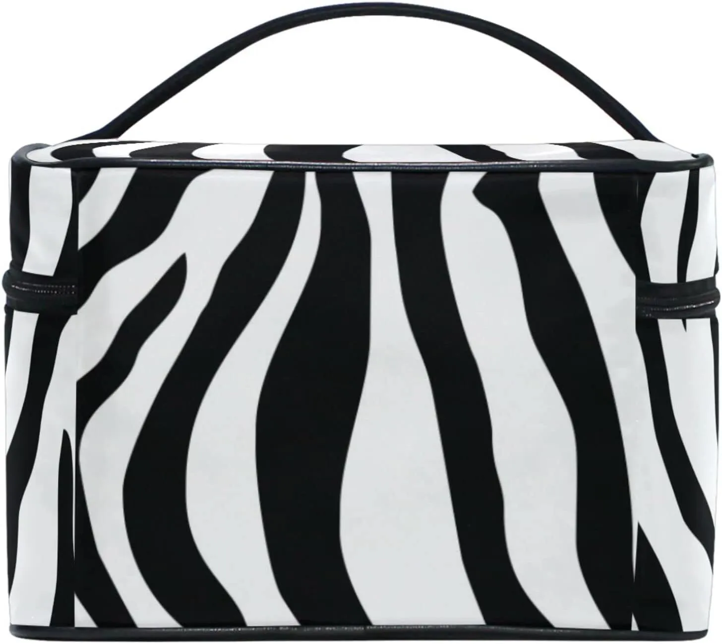 Makeup Train Case Zebra Animal Black White Print Light Summer Gold Korean Carrying Portable Zip Travel Cosmetic Brush Bag Organizer Large for Girls Women