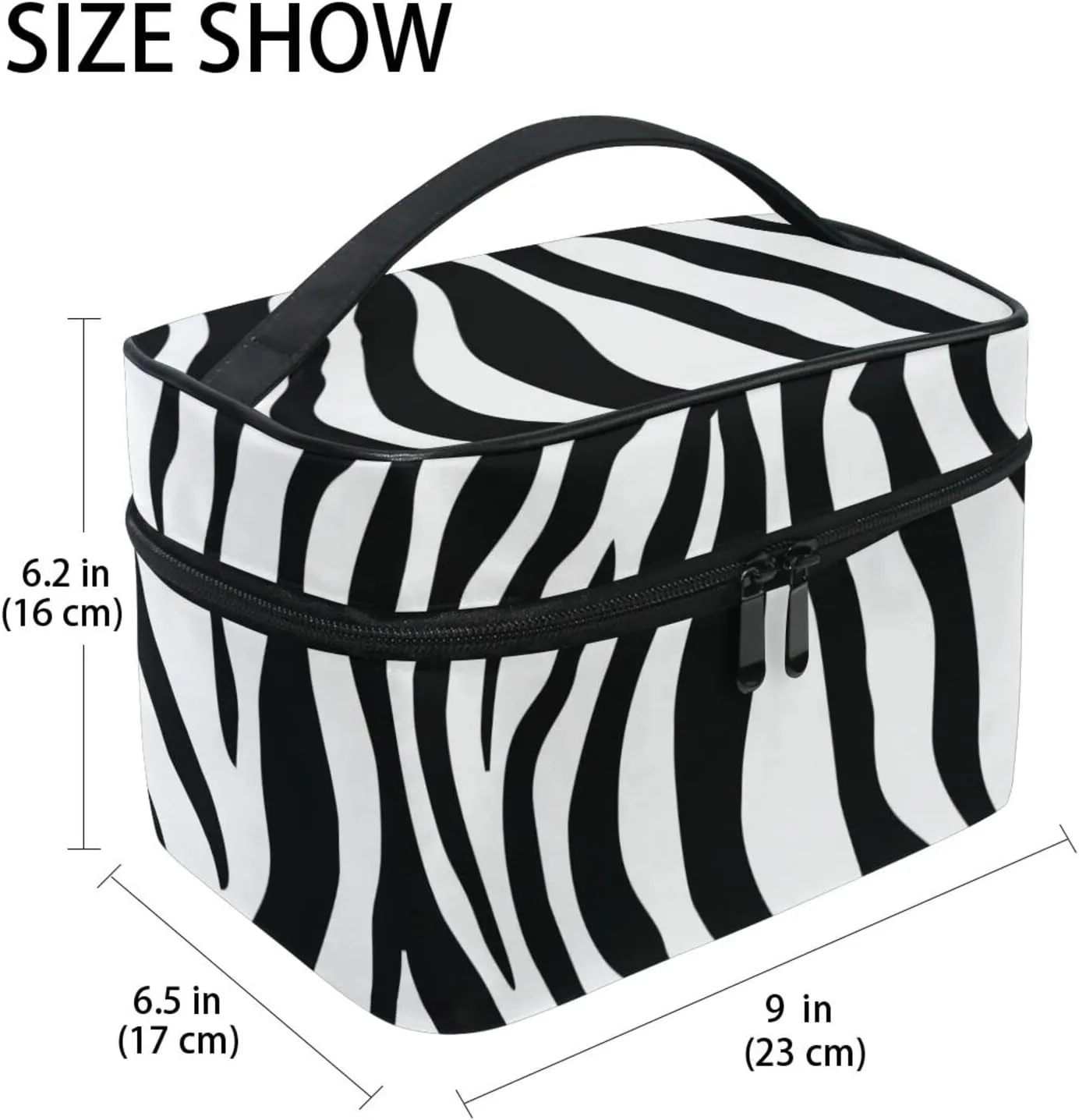Makeup Train Case Zebra Animal Black White Print Light Summer Gold Korean Carrying Portable Zip Travel Cosmetic Brush Bag Organizer Large for Girls Women