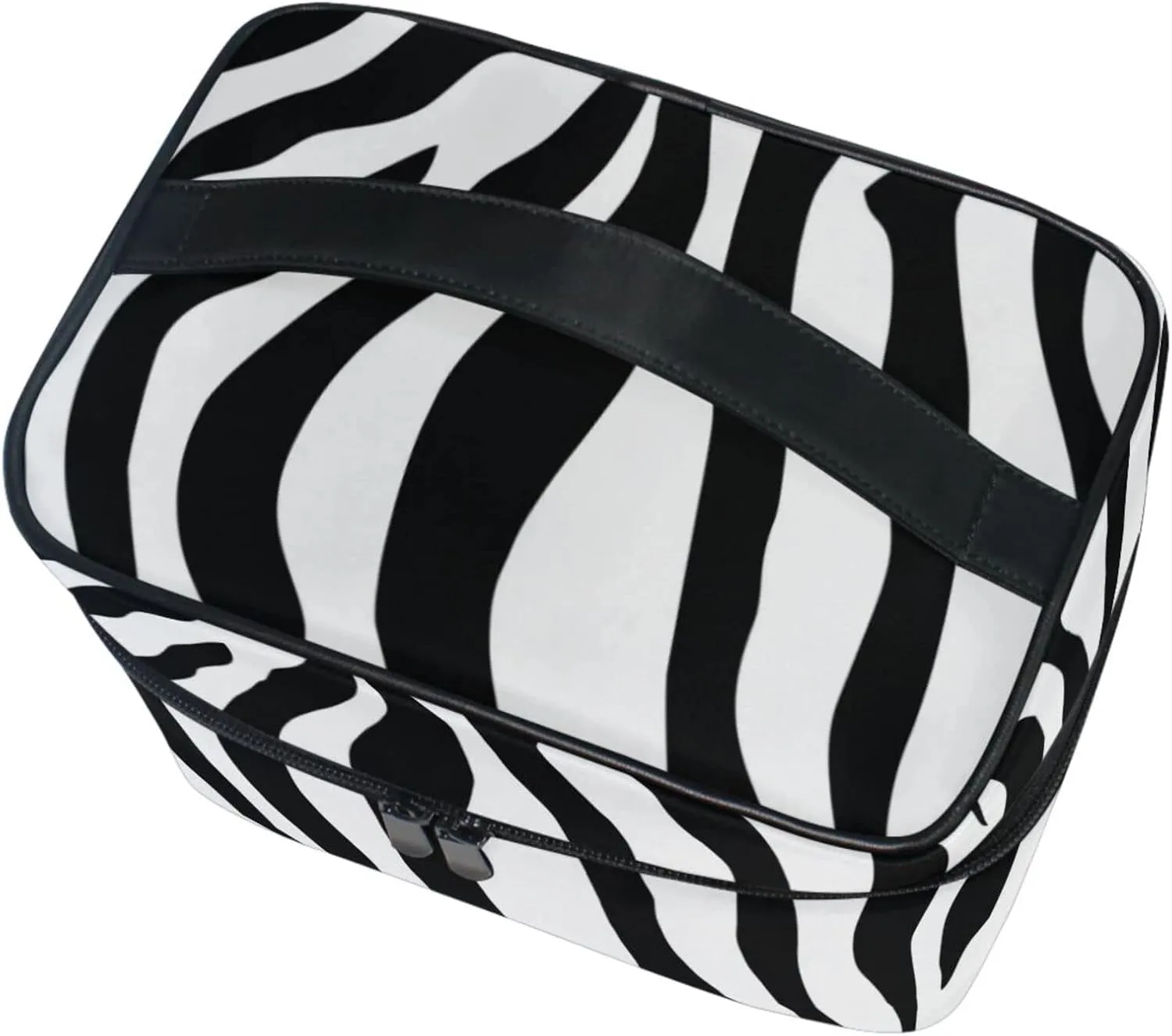 Makeup Train Case Zebra Animal Black White Print Light Summer Gold Korean Carrying Portable Zip Travel Cosmetic Brush Bag Organizer Large for Girls Women