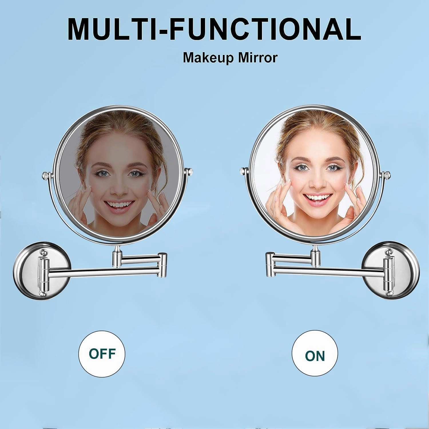 Makeup Mirror Magnification Wall Mounted, Makeup Mirror Wall Mounted Extra Long Arm, 360° Swivel Extend and Fold Magnifying Mirror Adjustable, Double Sided Bathroom Shaving Mirror