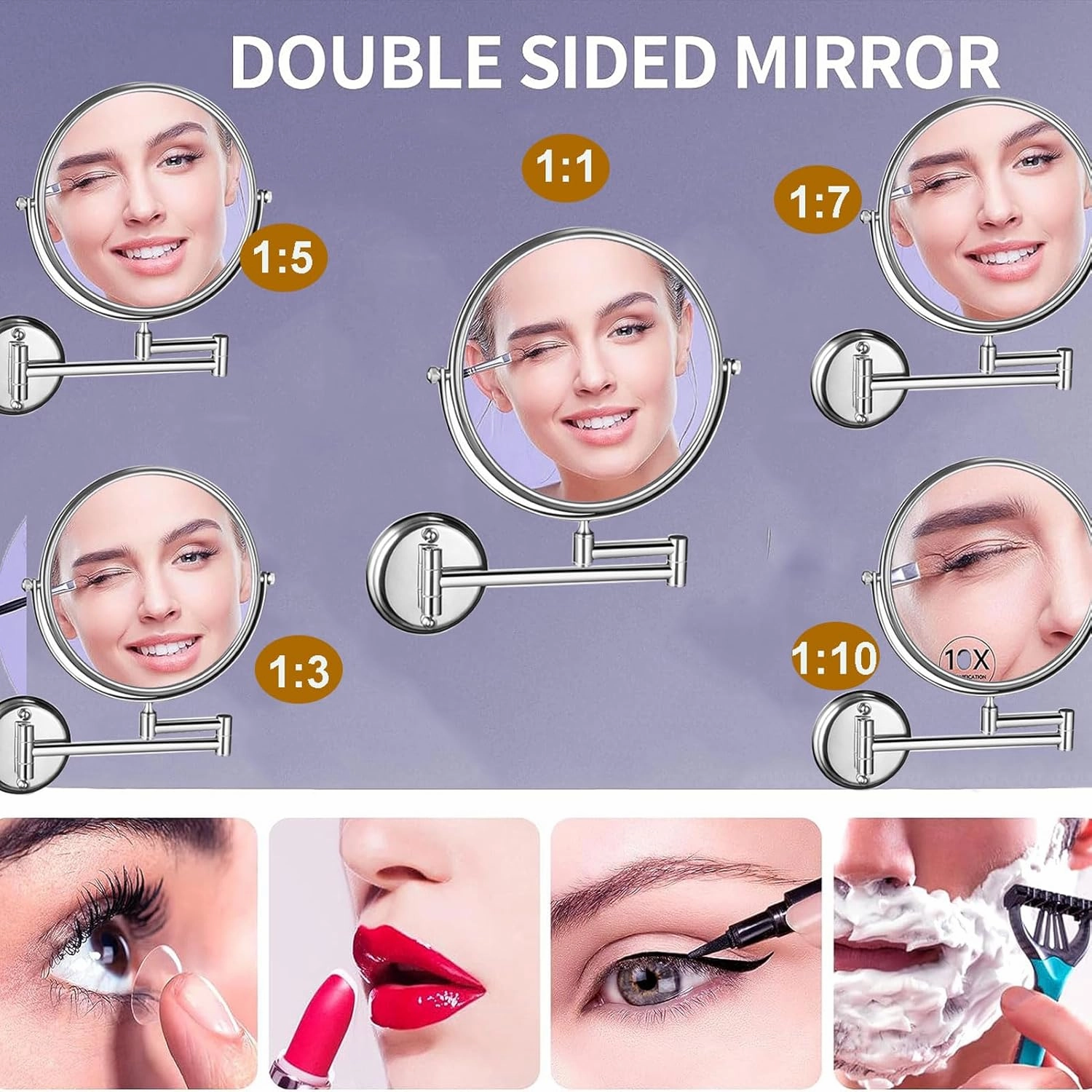 Makeup Mirror Magnification Wall Mounted, Makeup Mirror Wall Mounted Extra Long Arm, 360° Swivel Extend and Fold Magnifying Mirror Adjustable, Double Sided Bathroom Shaving Mirror
