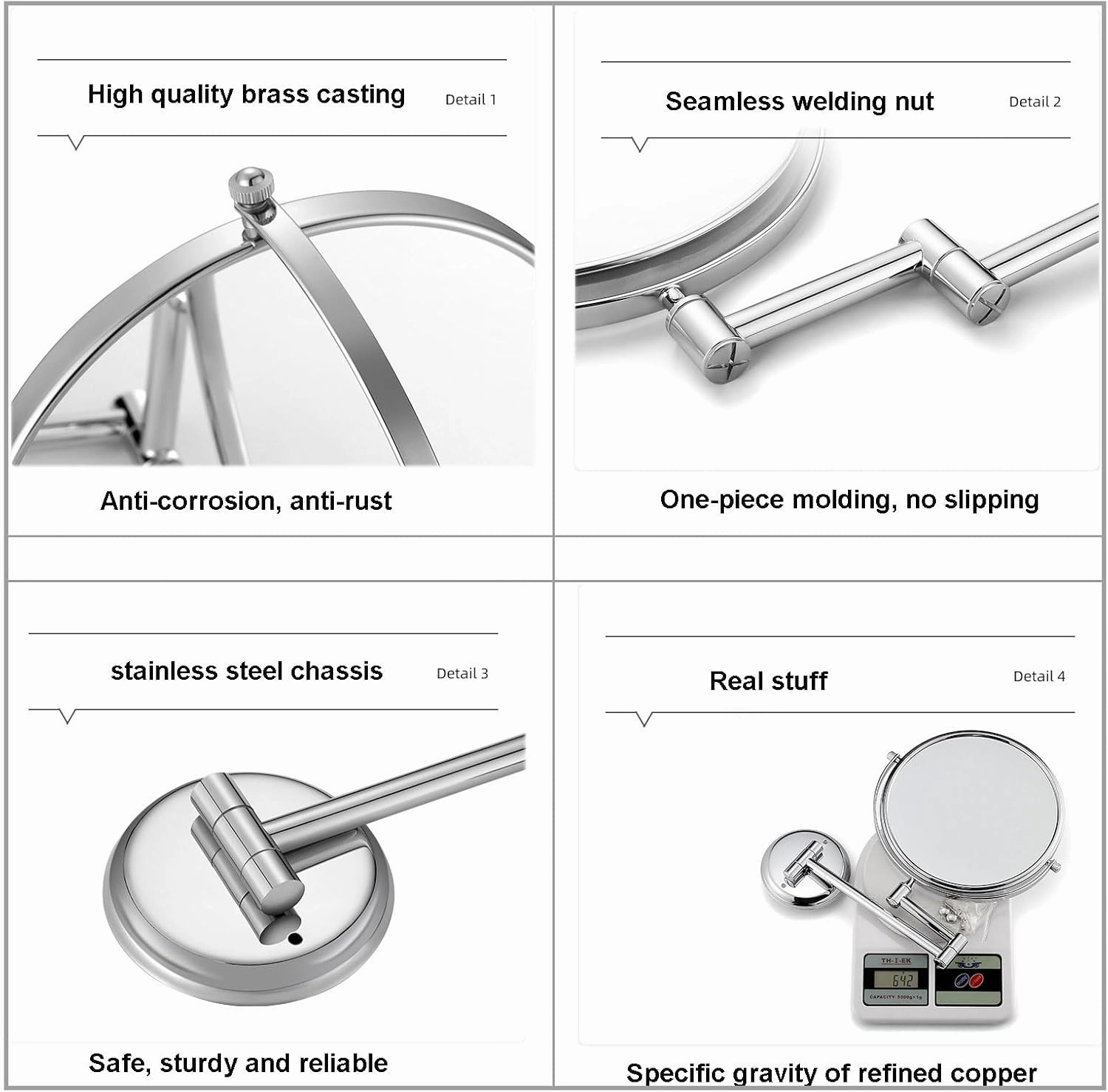 Makeup Mirror Magnification Wall Mounted, Makeup Mirror Wall Mounted Extra Long Arm, 360° Swivel Extend and Fold Magnifying Mirror Adjustable, Double Sided Bathroom Shaving Mirror