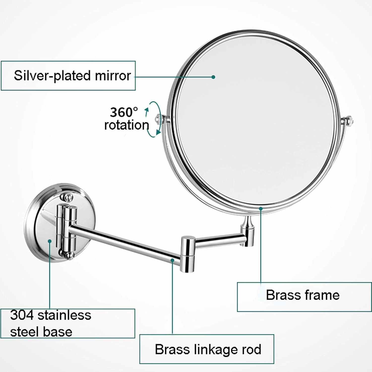 Makeup Mirror Magnification Wall Mounted, Makeup Mirror Wall Mounted Extra Long Arm, 360° Swivel Extend and Fold Magnifying Mirror Adjustable, Double Sided Bathroom Shaving Mirror